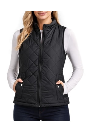 Puffer Vest Women Slim Fit Lightweight Stand Collar Quilted Zip Puffer Vest, Large, Black
