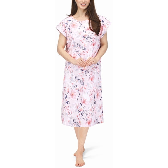 NY Threads Women's Hospital Gown Soft and Stylish Patient Gown, Small-Medium, White Rose - Pink