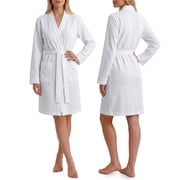 NY Threads Womens Robe Soft Knit Waffle Bathrobe Lightweight Knee-Length Loungewear, Medium, White