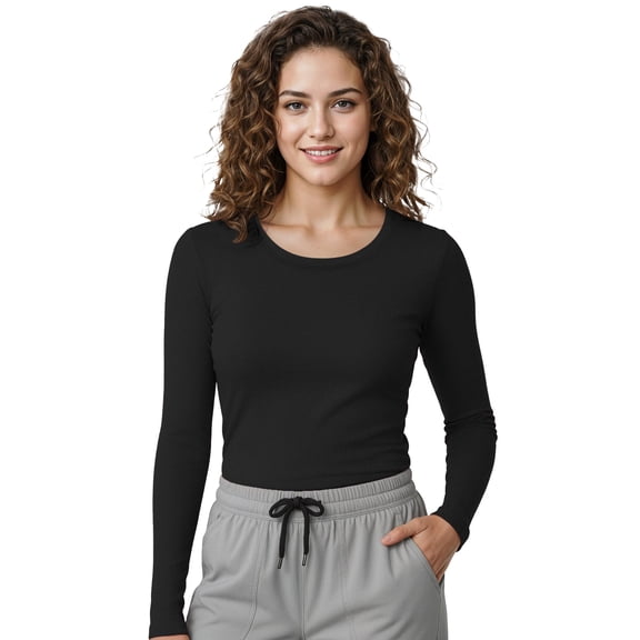 NY Threads Womens Under Scrub Slim Fit Long Sleeve T-Shirt Underscrub Comfort Tee, Large, Black