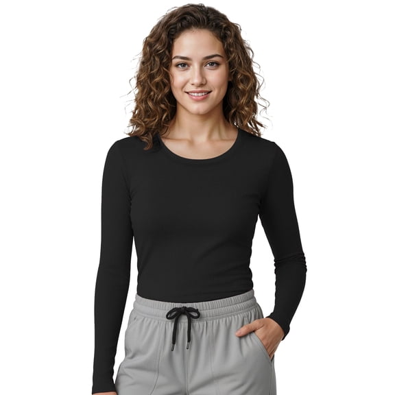 NY Threads Womens Under Scrub Slim Fit Long Sleeve T-Shirt Underscrub Comfort Tee, Small, Black