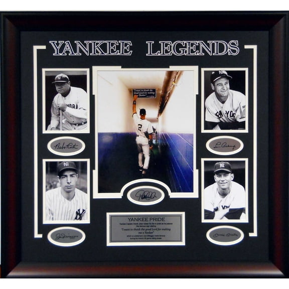 NY Yankee Legends Jeter Ruth Gehrig DiMaggio Mantle Deluxe Framed Photo Picture
