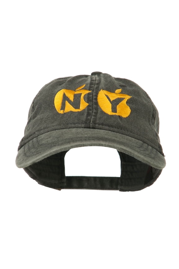 NY with Apple Image Embroidered Washed Cap - Black OSFM