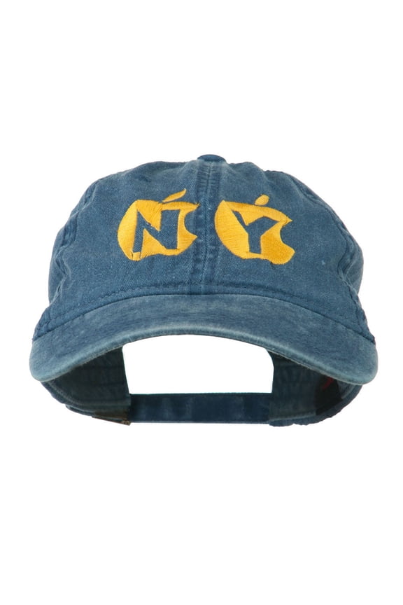 NY with Apple Image Embroidered Washed Cap - Navy OSFM