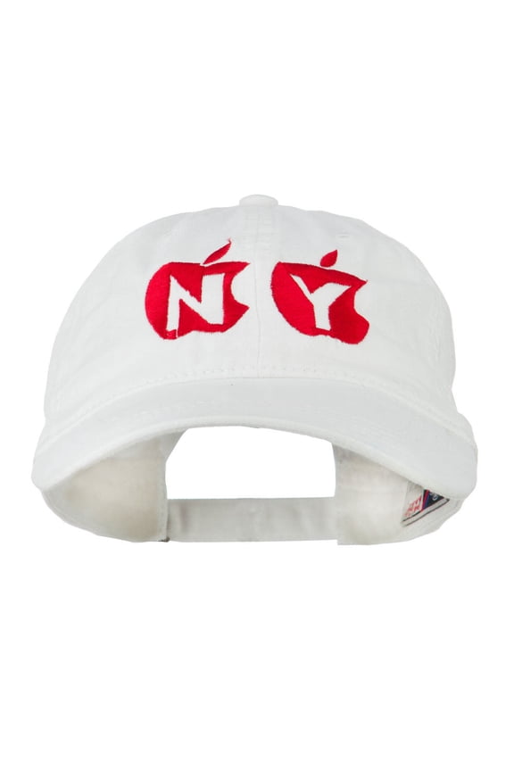 NY with Apple Image Embroidered Washed Cap - White OSFM