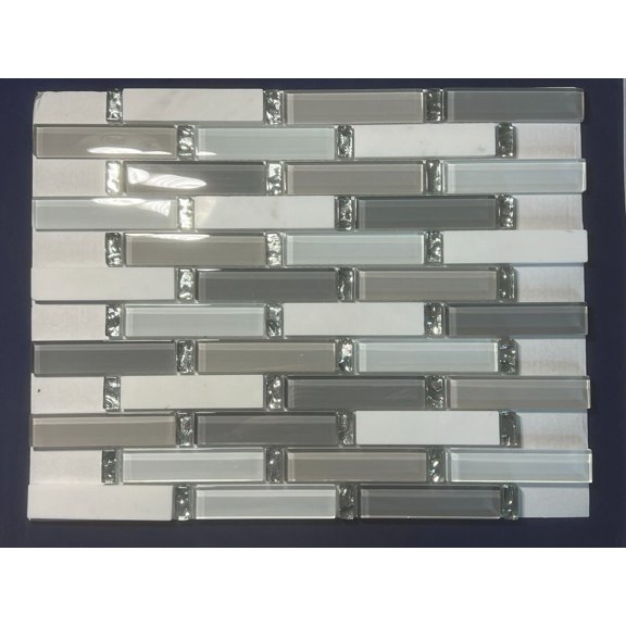 NY61 White/Gray Glass Marble Mosaic Tile Kitchen Bathroom Backsplash, 7 sheets