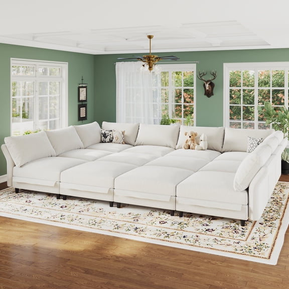 NYBOPAVIS Modular Sectional Sofa, 12 Seat Modular Sectional Couch Convertible Sleeper Sofa Bed, Oversized Deep Seat Chenille Sofa for Living Room