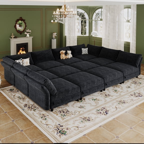 NYBOPAVIS Modular Sectional Sofa, 12 Seat Modular Sectional Couch Convertible Sleeper Sofa Bed, Oversized Deep Seat Chenille Sofa for Living Room