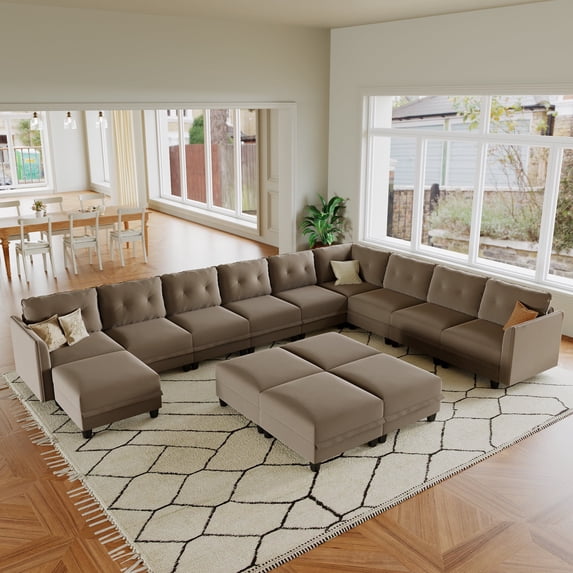 NYBOPAVIS Modular Sectional Sofa, 14 Seat Oversized Modular Sectional Sofa with Storage, Velvet Waterproof Anti-Scratch Sofa for Living Room
