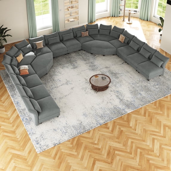 NYBOPAVIS Modular Sectional Sofa, 16 Seat Modular Sectional Sofa with Storage, 25.6" Deep Seat Chenille Sofa Couch for Living Room Gray