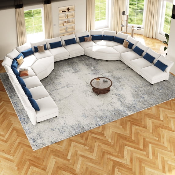 NYBOPAVIS Modular Sectional Sofa, 16 Seat Modular Sectional Sofa with Storage, 25.6" Deep Seat Chenille Sofa Couch for Living Room White
