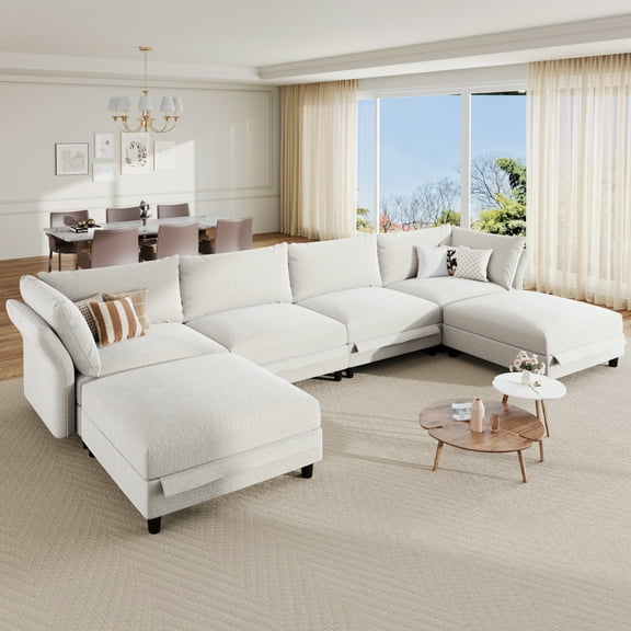 NYBOPAVIS Modular Sectional Sofa, 6 Seat Modular Sectional Couch with Storage, Oversized Deep Seat Chenille Sofa for Living Room