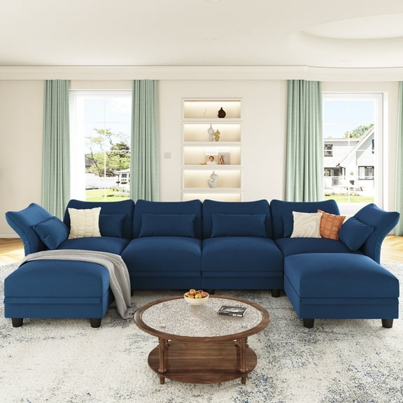 NYBOPAVIS Modular Sectional Sofa, 6 Seat Modular Sectional Sofa with Storage, 25.6" Deep Seat Velvet Sofa Couch for Living Room Blue