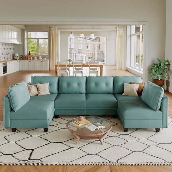 NYBOPAVIS Modular Sectional Sofa, 6 Seat Modular Sectional Sofa with Storage, Faux Leather Waterproof Sofa for Living Room