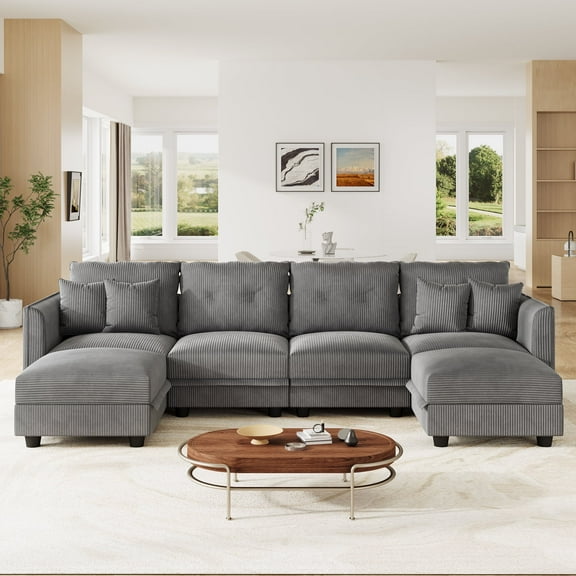 NYBOPAVIS Modular Sectional Sofa, 6 Seat Modular Sectional Sofa with Storage, Oversized Corduroy Sofa Couch for Living Room Gray