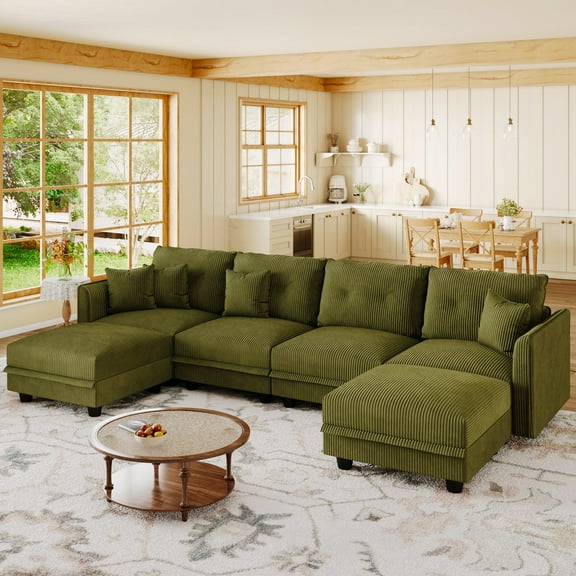 NYBOPAVIS Modular Sectional Sofa, 6 Seat Modular Sectional Sofa with Storage, Oversized Corduroy Sofa Couch for Living Room Green