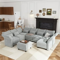 NYBOPAVIS Modular Sectional Sofa, 8 Seat Modular Sectional Sofa with Storage, 25.6" Deep Seat Chenille Sofa Couch for Living Room Gray