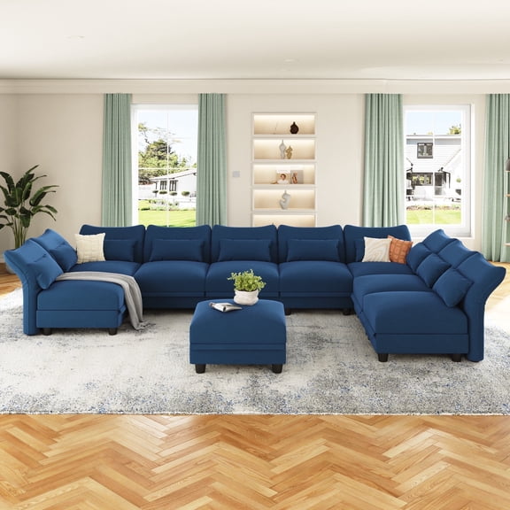NYBOPAVIS Modular Sectional Sofa, 9 Seat Modular Sectional Sofa with Storage, 25.6" Deep Seat Chenille Sofa Couch for Living Room Blue