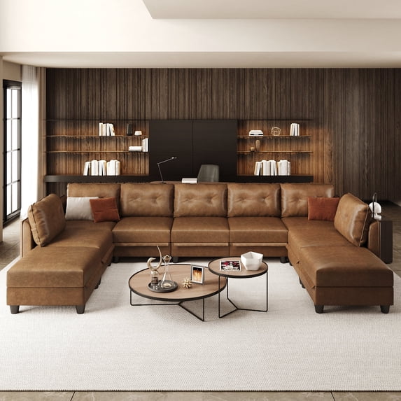 NYBOPAVIS Modular Sectional Sofa, 9 Seat Modular Sectional Sofa with Storage, Faux Leather Sofa Couch for Living Room