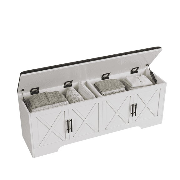 NYBOPAVIS Storage Bench with Cushion, 47.2" End of Bed Storage Bench with Lift Top, Window Bench Seat with Storage for Bedroom, Mudroom, Entryway, Living Room & Hallway, White