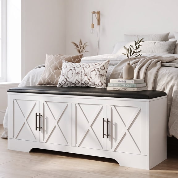NYBOPAVIS Storage Bench with Cushion, 47.2" End of Bed Storage Bench with Lift Top, Window Bench Seat with Storage for Bedroom, Mudroom, Entryway, Living Room & Hallway, White