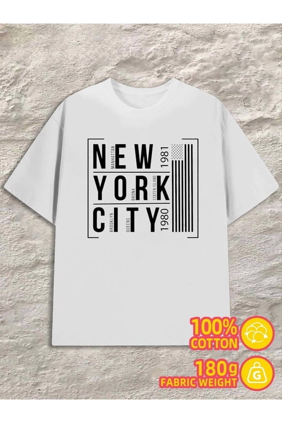 NYC 1980 T-Shirt for men 180G 100% Cotton white Unique Design Unisex Shirt Graphic Tee tshirts Original Unisex Shirt Graphic tshirts Classic Unisex Shirt Short Sleeve tshirts