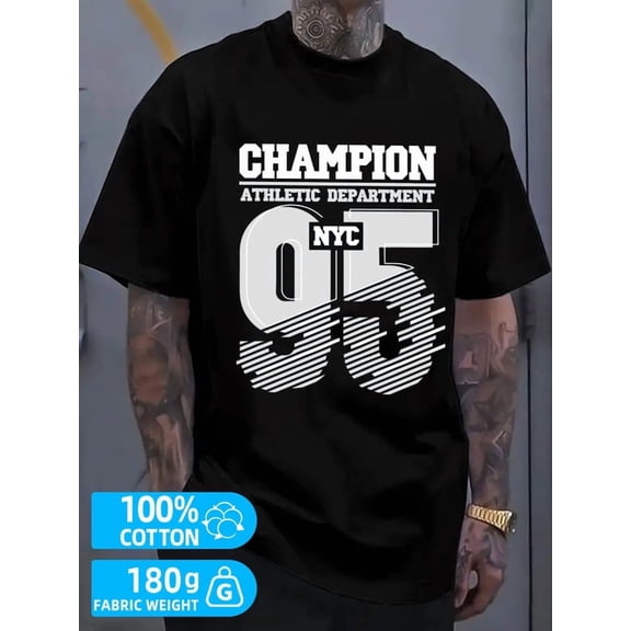 NYC 95 Champion Tee men's black 180G 100% Cotton summer and spring season Original Unisex Shirt Crewneck tshirts Casual Unisex Shirt Short Sleeve tshirts