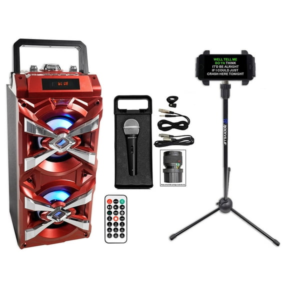 NYC Acoustics Bluetooth Karaoke Machine System w/LED's+Microphone+Remote+Stand