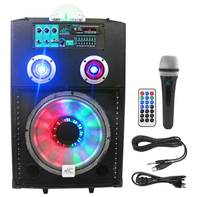 NYC Acoustics N12A 12" 400w Powered Speaker Bluetooth, Party Lights+Microphone