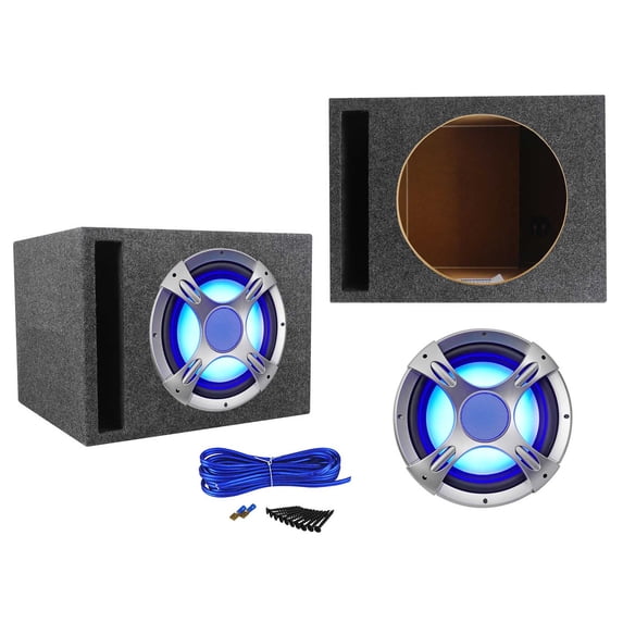 NYC Acoustics NC12S4 1600w 12" Car Audio LED Subwoofer+Vented Sub Box Enclosure