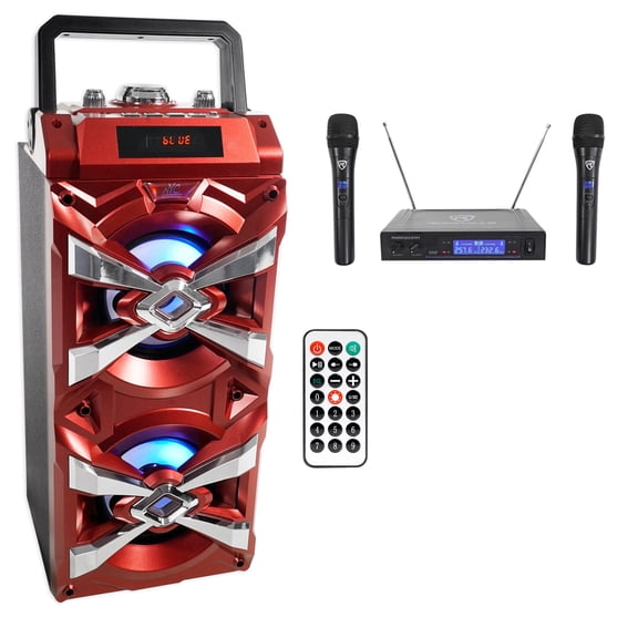 NYC Acoustics X-Tower Bluetooth Karaoke Machine System with LED's+(2) Wireless Mics