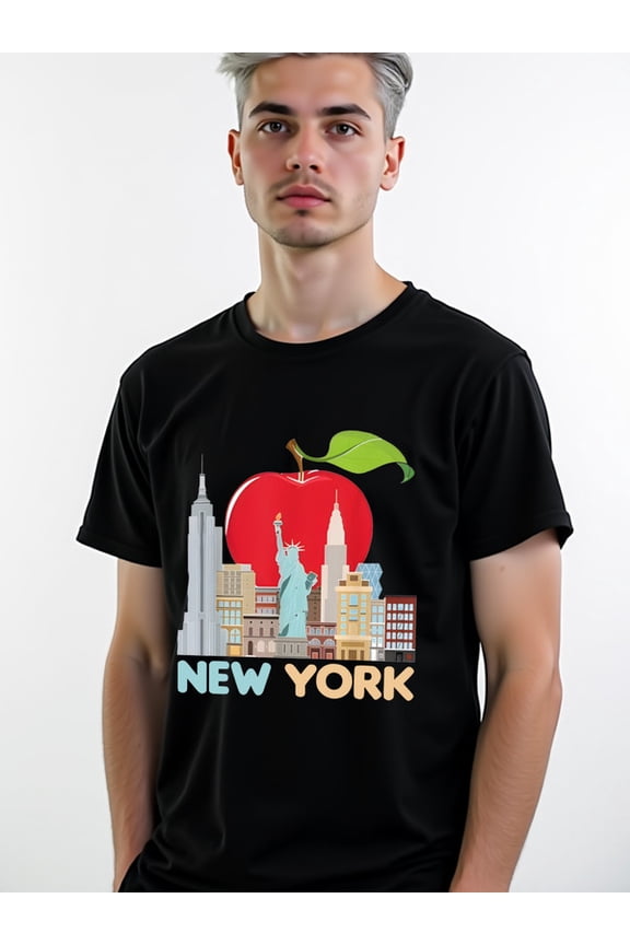 NYC Apple Cityscape Tee Mens Crew neck T-shirts black funny graphic Spring and summer outdoor loungewear Trendy Unisex Shirt Short Sleeve tshirts