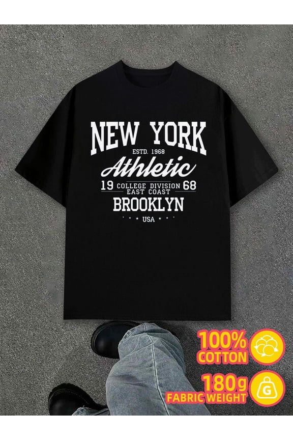 NYC Athletic Tee mens black 180G 100% Cotton Daily and weekend wear Basic Unisex Shirt Graphic Tee tshirts Fashion Unisex Shirt Graphic tshirts Trendy Unisex Shirt Cotton tshirts