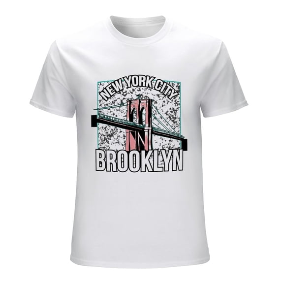 NYC BROKLYN Vintage T-shirt Mens Cotton Classic Crewneck Short Sleeve Tees Unisex White M