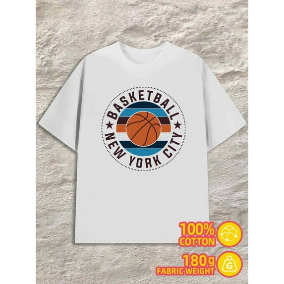 NYC Basketball Tee mens 180G 100% Cotton white Unique Design Unisex Shirt Printed tshirts Vintage Unisex Shirt Short Sleeve tshirts Fashion Unisex Shirt Graphic Tee tshirts
