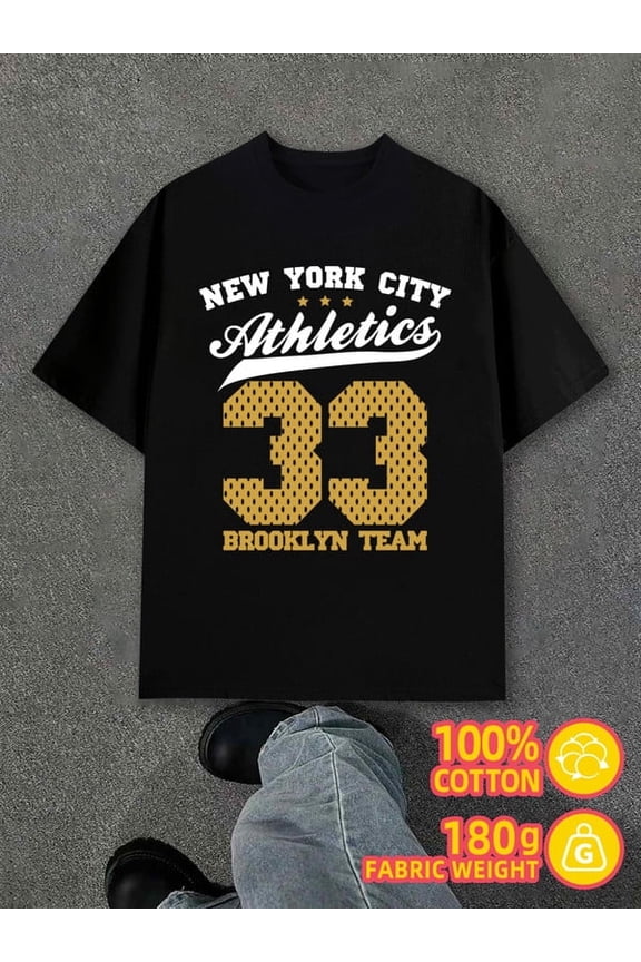NYC Brooklyn Athletics mens black 180G 100% Cotton Casual sportswear Fashion Unisex Shirt Crewneck tshirts Vintage Unisex Shirt Cotton tshirts Funny Unisex Shirt Printed tshirts