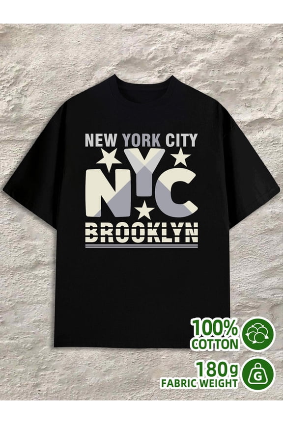 NYC Brooklyn Tee men black 180G 100% Cotton Fashionable summer T-shirt, machine washable Unique Design Unisex Shirt Short Sleeve tshirts Retro Unisex Shirt Short Sleeve tshirts