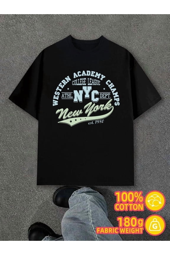 NYC College League for men black 180G 100% Cotton All-season fitness top,stylish and sporty look,durable activewear Original Unisex Shirt Graphic Tee tshirts