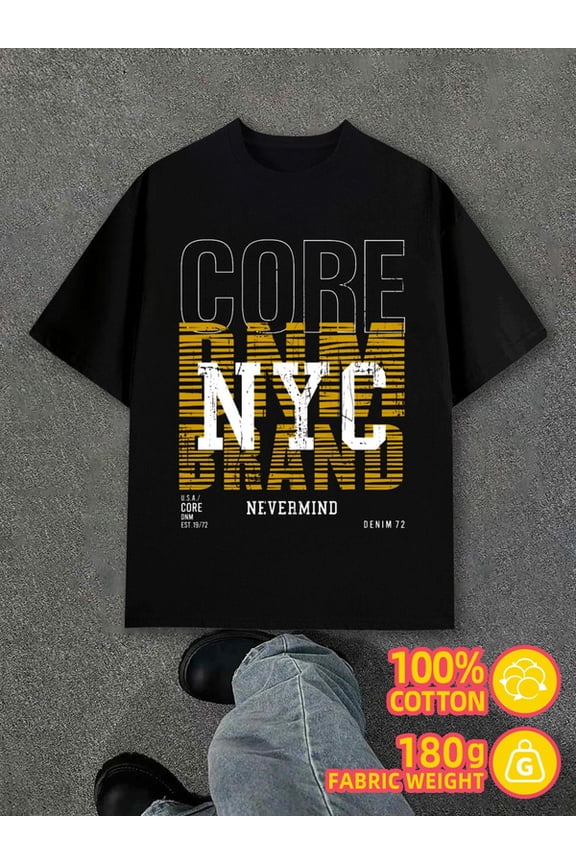NYC Core Tee for men black 180G 100% Cotton Breathable fabric, crew neck, short sleeves Funny Unisex Shirt Crewneck tshirts Retro Unisex Shirt Graphic tshirts