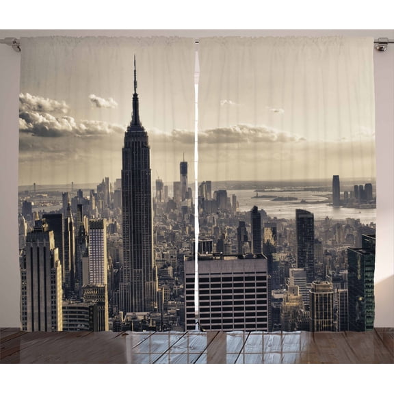 Ambesonne United States Curtains 2 Panel Set, NYC Winter Time, 108" x 90", Beige Grey