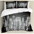 thumbnail image 1 of NYC Duvet Cover Set Queen Size, New York Manhattan Typography with Sketchy Buildings Contemporary Print, Decorative 3 Piece Bedding Set with 2 Pillow Shams, Charcoal Grey and White, by Ambesonne, 1 of 3