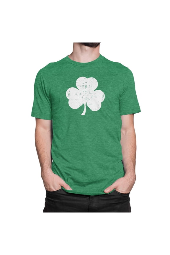 Men's Retro Heather Green Distressed Shamrock T-Shirt XL