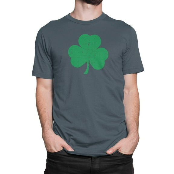 NYC FACTORY Men's Shamrock Tee Distressed Print Charcoal-Green, Small