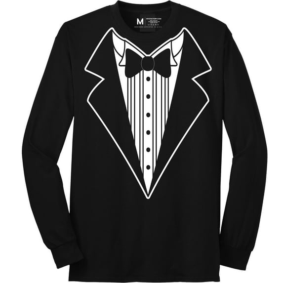 NYC FACTORY Men's Tuxedo Tee Long Sleeve, Black, Button Design, 2XL