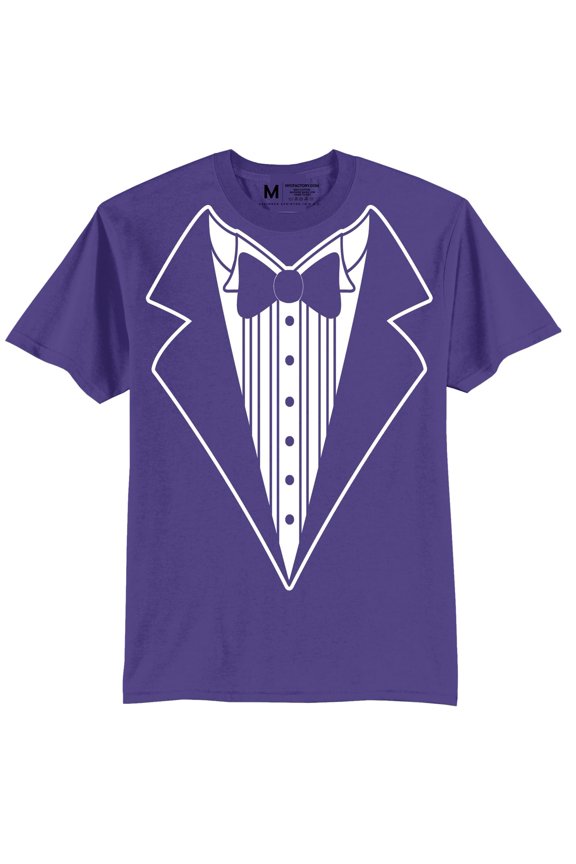 Men's Tuxedo Tee Purple, Button Design, L