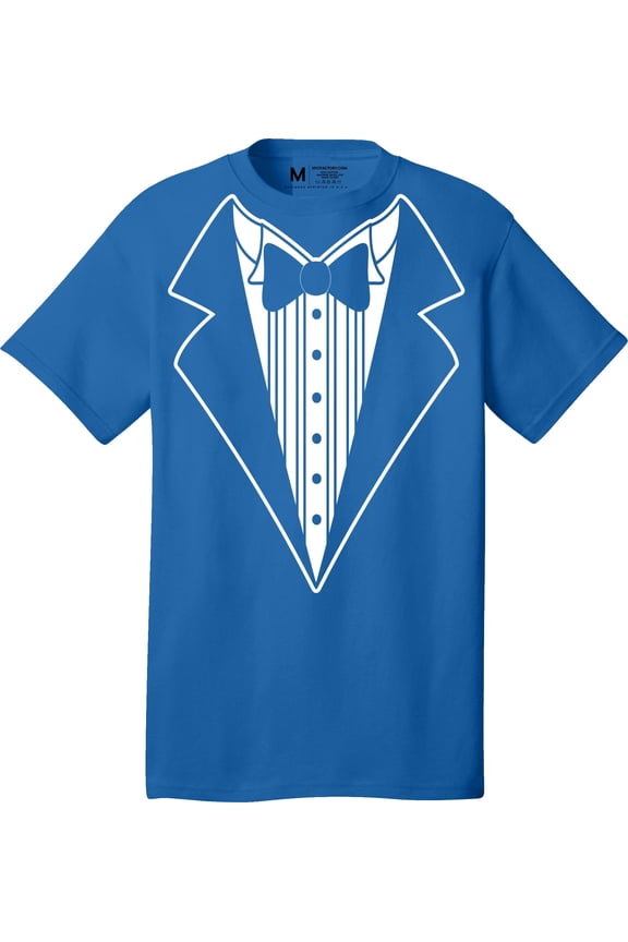 Men's Tuxedo Tee Royal Blue, Button Design, XL