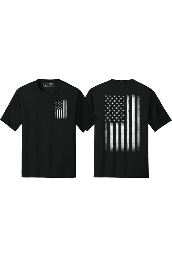 Men's USA Flag Tee Flag Chest & Back, Black, 4XL