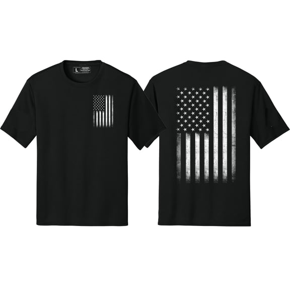 NYC FACTORY Men's USA Flag Tee Flag Chest & Back, Black, XS