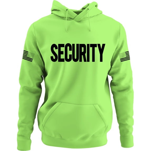 NYC FACTORY Security Hoodie with US Flag Sleeve Prints, Black US, Alpha, 3X-Large, Regular, Regular, Safety Green