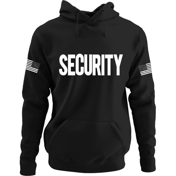 NYC FACTORY Security Hoodie with US Flag Sleeve Prints, Black US, Alpha, Large, Regular, Regular, Black